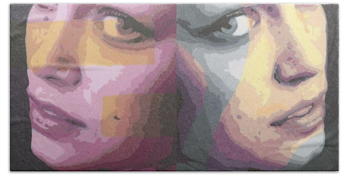Faces Hand Towel featuring the painting Faces by Rachel Bochnia