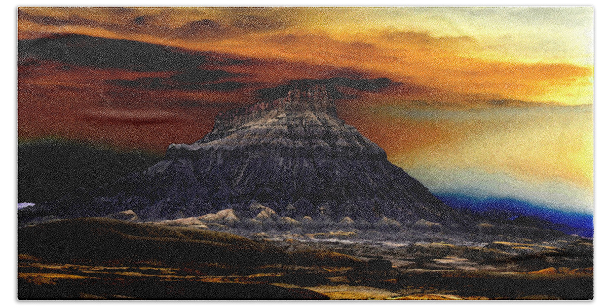 Factory Butte Utah Bath Sheet featuring the painting Factory Butte Landscape by David Lee Thompson