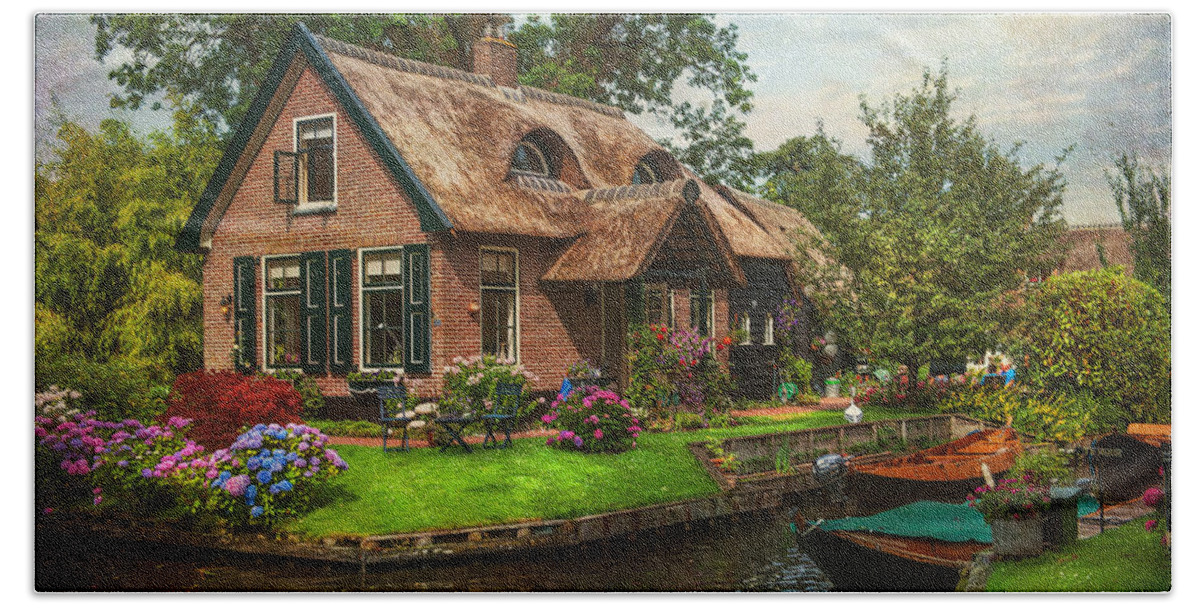 Netherlands Bath Towel featuring the photograph Fairytale House. Giethoorn. Venice of the North by Jenny Rainbow