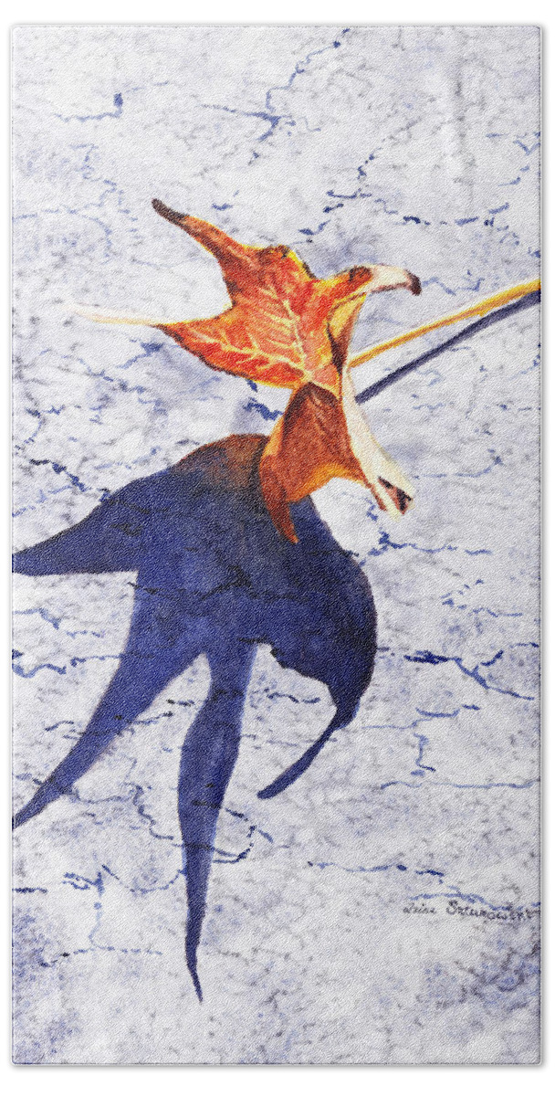 Fall Bath Towel featuring the painting Fallen Leaf King Size Shadow by Irina Sztukowski