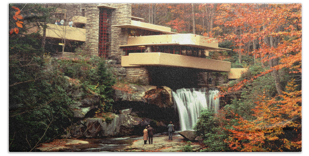 Allegheny Mountains Hand Towel featuring the photograph Fallingwater House At Bear Run by Theodore Clutter