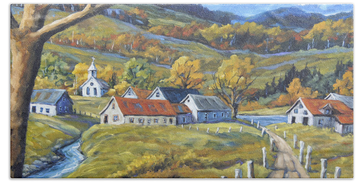 Canadian Artist Painter Hand Towel featuring the painting Family Farms by Prankearts by Richard T Pranke