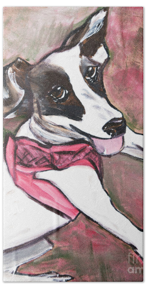 Jack Russell Bath Towel featuring the painting Fancy Little Girl by Rebecca Weeks