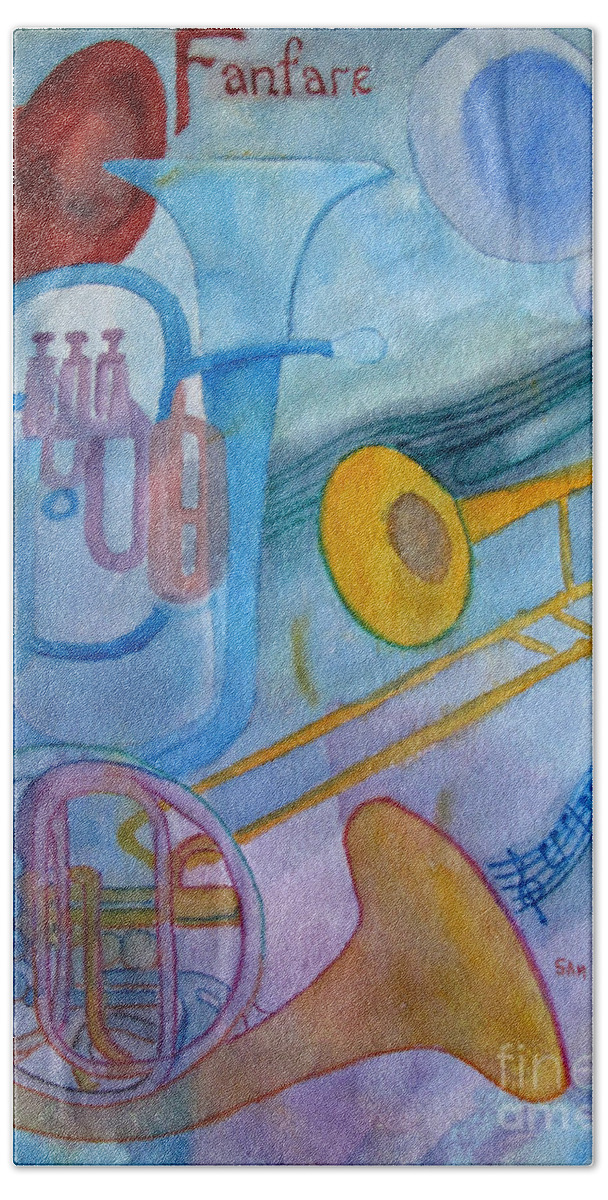 Brass Hand Towel featuring the painting Fanfare by Sandy McIntire