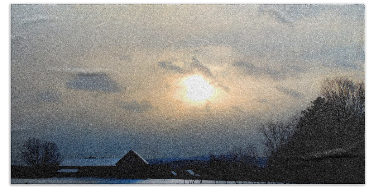 Farm Hand Towel featuring the photograph Farm in Winter's Dusk by Nancy Griswold