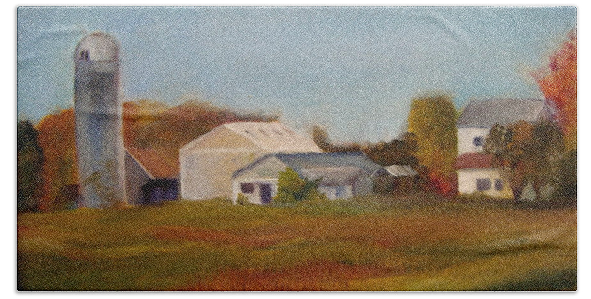 Farm Silo. Plein Aire Bath Sheet featuring the painting Farm by Sheila Mashaw
