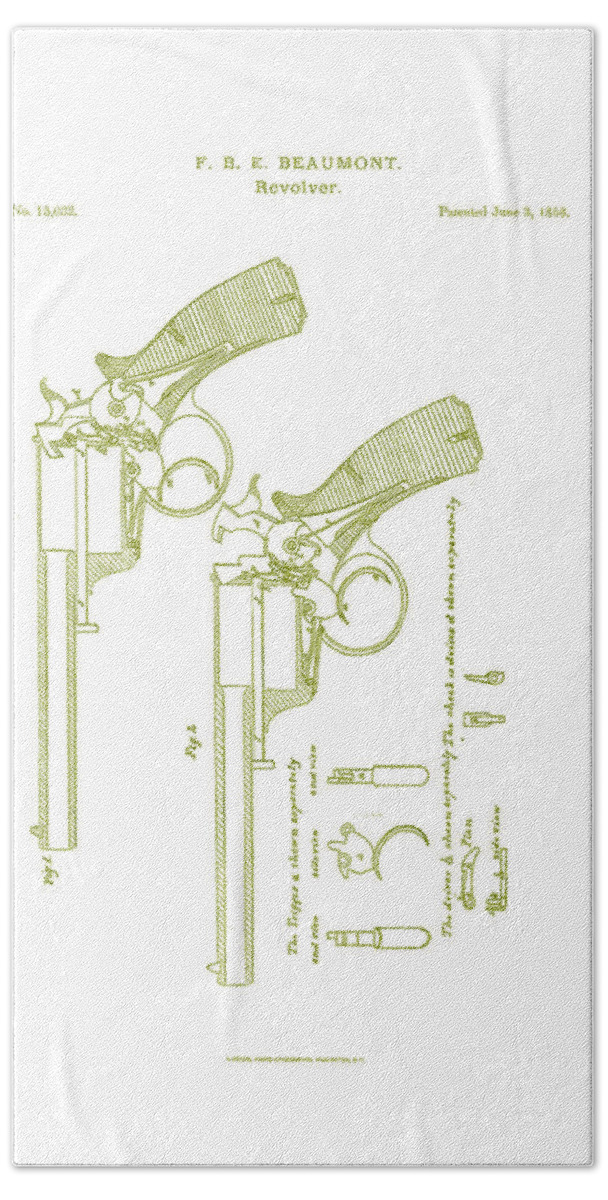 Revolver Bath Towel featuring the digital art F.B.E Beaumont Revolver Patent by Georgia Clare