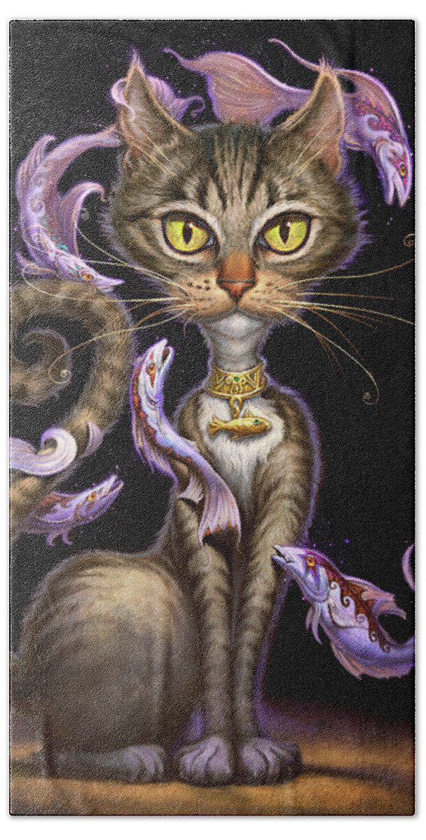 Jeff Haynie Hand Towel featuring the painting Feline Fantasy by Jeff Haynie