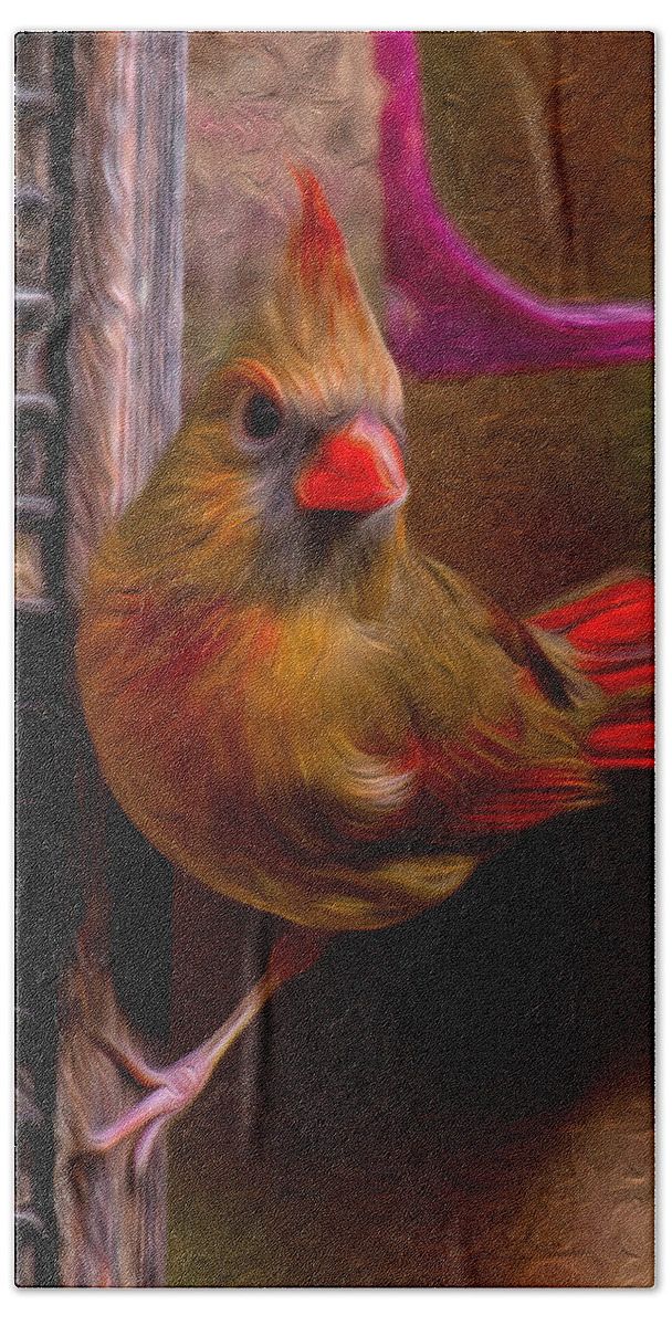 Female Northern Cardinal Hand Towel featuring the photograph Female Northern Cardinal by Robert L Jackson