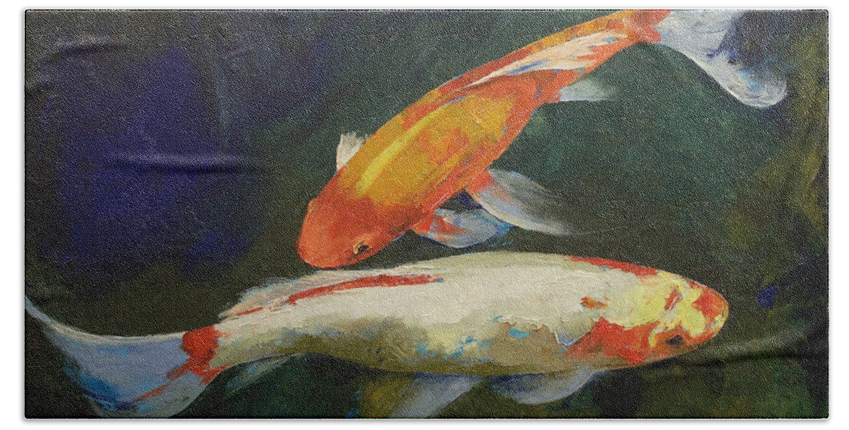 Feng Shui Bath Towel featuring the painting Feng Shui Koi Fish by Michael Creese
