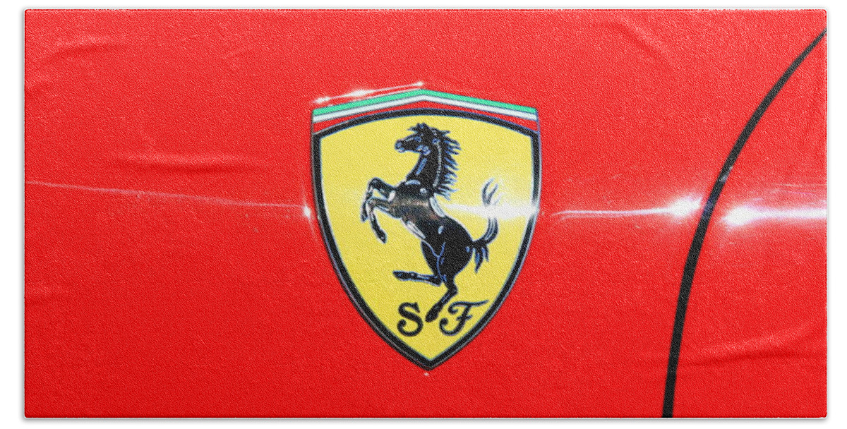 Ferrari Hand Towel featuring the photograph Ferrari Logo by Valentino Visentini