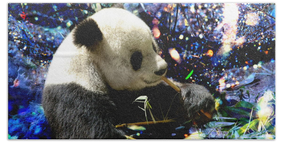 Festive Panda Hand Towel featuring the photograph Festive Panda by Mariola Bitner