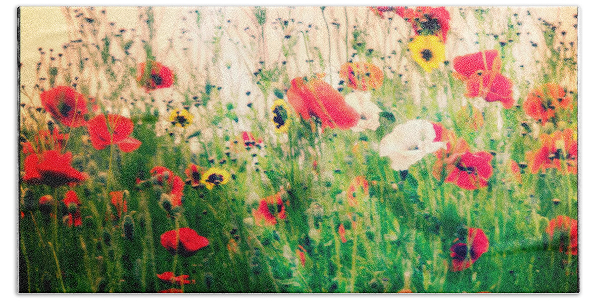 Flower Bath Towel featuring the photograph Field of Poppy's by Spikey Mouse Photography