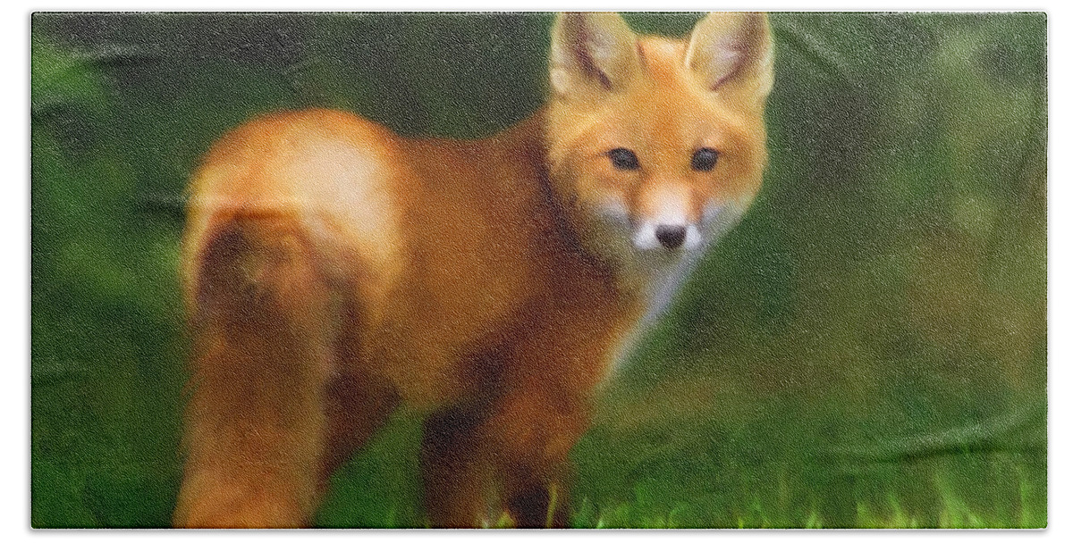 Fox Bath Towel featuring the painting Fiery Fox by Christina Rollo