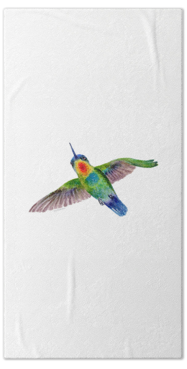 Bird Bath Sheet featuring the painting Fiery-Throated Hummingbird by Amy Kirkpatrick