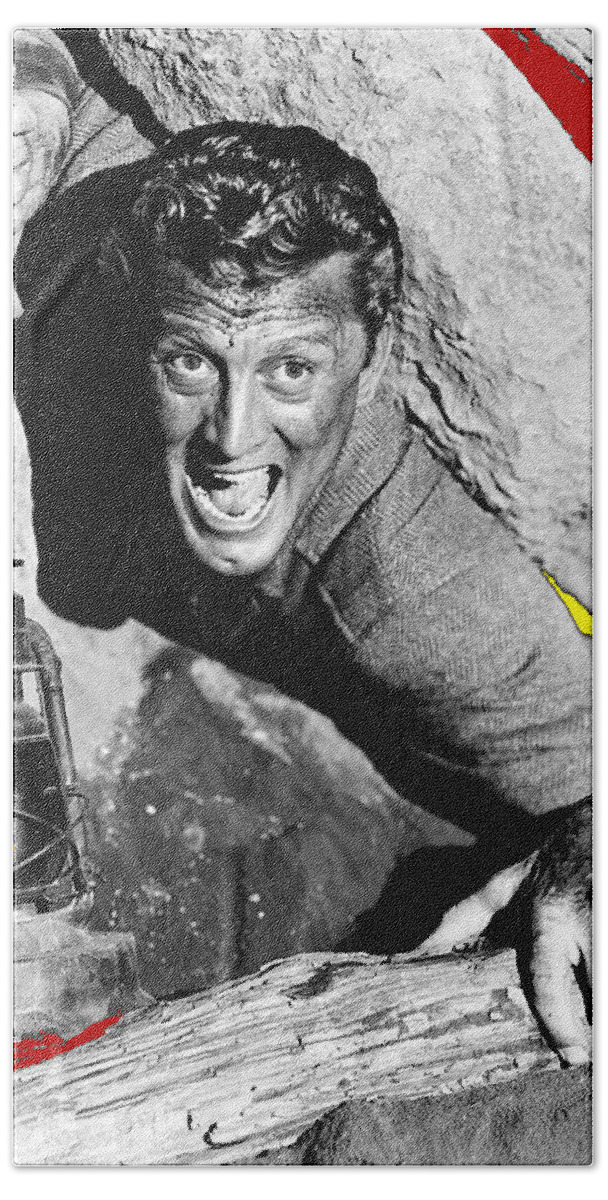 Film Noir Ace In The Hole Kirk Douglas With Lantern 1951 Hand Towel featuring the photograph Film noir Ace in the Hole Kirk Douglas with lantern 1951-2014 by David Lee Guss