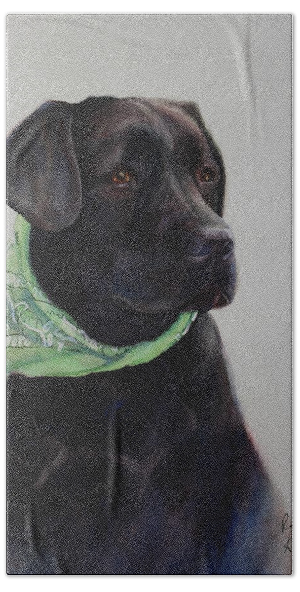 Dog Bath Towel featuring the painting Finnegan by Ruth Kamenev
