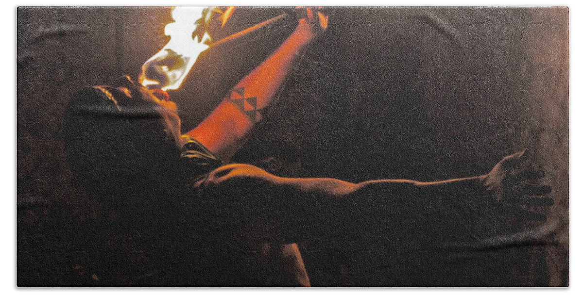 Fire Bath Towel featuring the photograph Fire Dancer by Suanne Forster