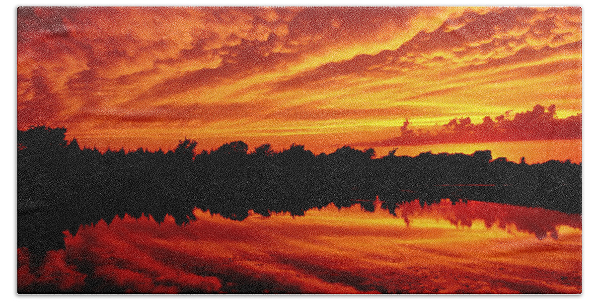 Sunset Hand Towel featuring the photograph Fire in the Sky by Jason Politte