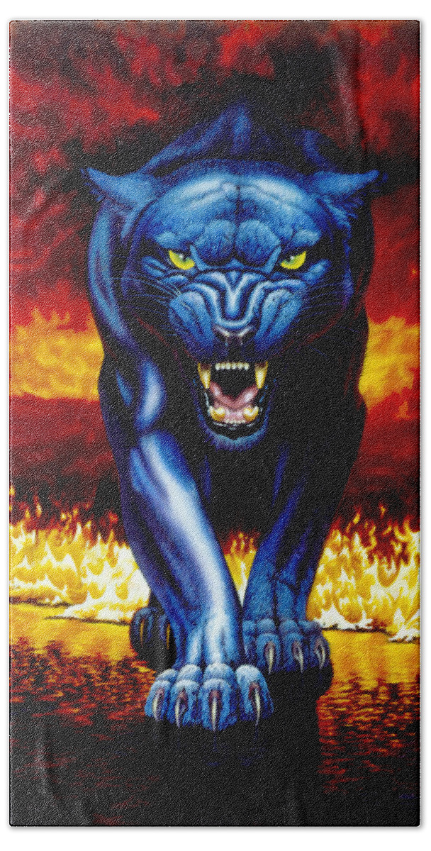 Animal Hand Towel featuring the photograph Fire Panther by MGL Meiklejohn Graphics Licensing