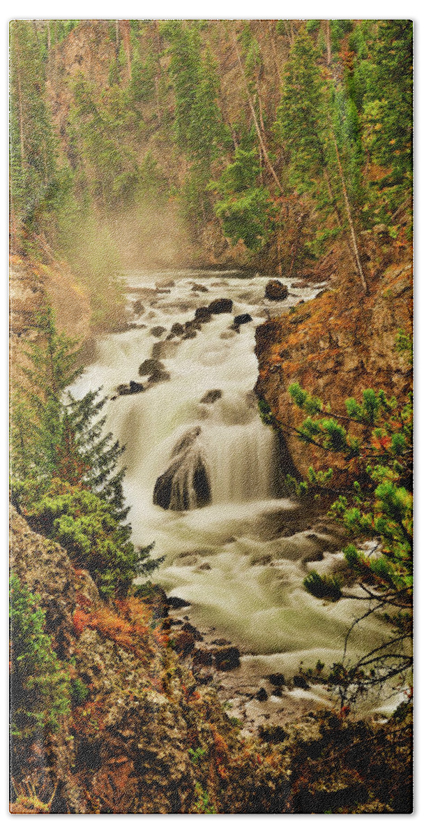 Firehole Falls Hand Towel featuring the photograph Firehole Falls by Greg Norrell