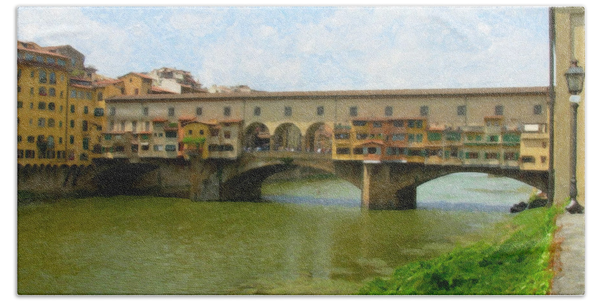 Firenze Hand Towel featuring the painting Firenze Bridge Itl2153 by Dean Wittle