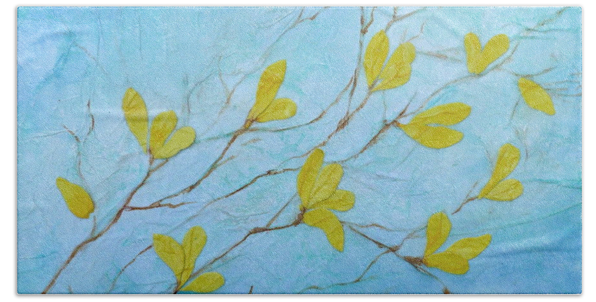 Forsythia Bath Towel featuring the painting First Signs of Spring by Carla Parris