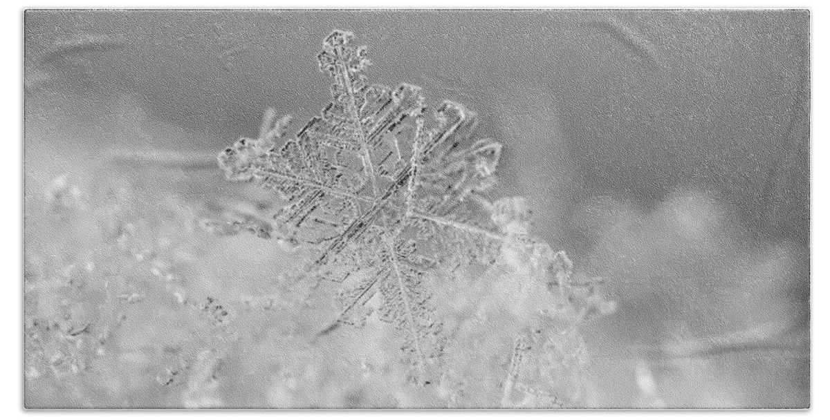 Snowflake Bath Sheet featuring the photograph First Snowflake by Rona Black