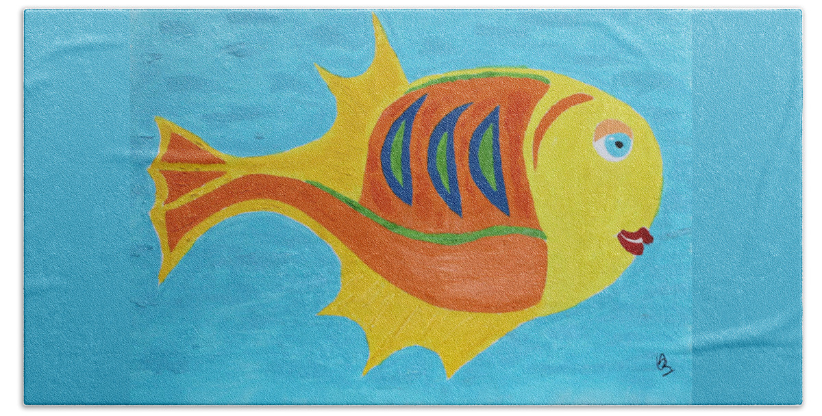 Fish Hand Towel featuring the mixed media Fishie by Deborah Boyd