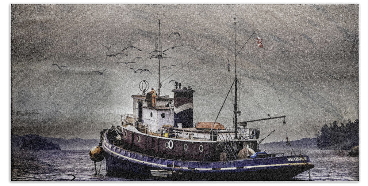 Fishing Boat Hand Towel featuring the mixed media Fishing boat by Peter V Quenter