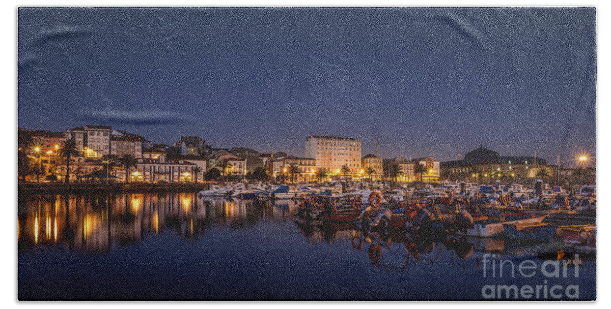 Ferrol Bath Towel featuring the photograph Fishing Port of Ferrol by Night Galicia Spain by Pablo Avanzini