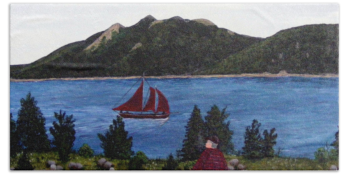 Ship Bath Sheet featuring the painting Fishing Schooner by Barbara A Griffin