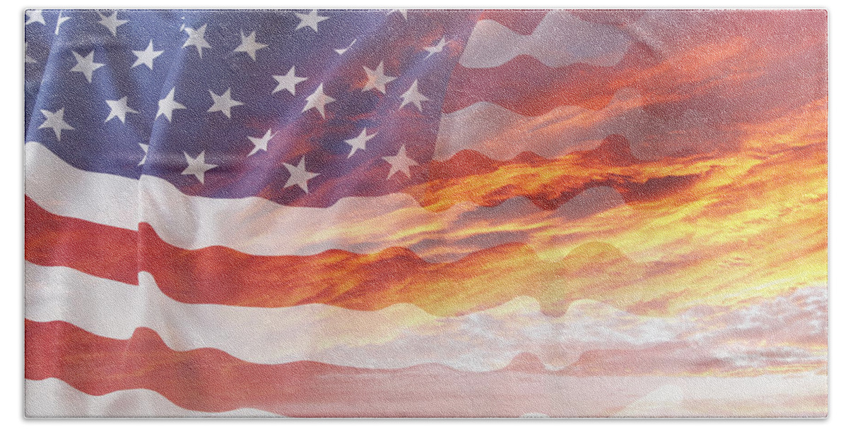Dawn Bath Towel featuring the photograph Flag and sky by Les Cunliffe