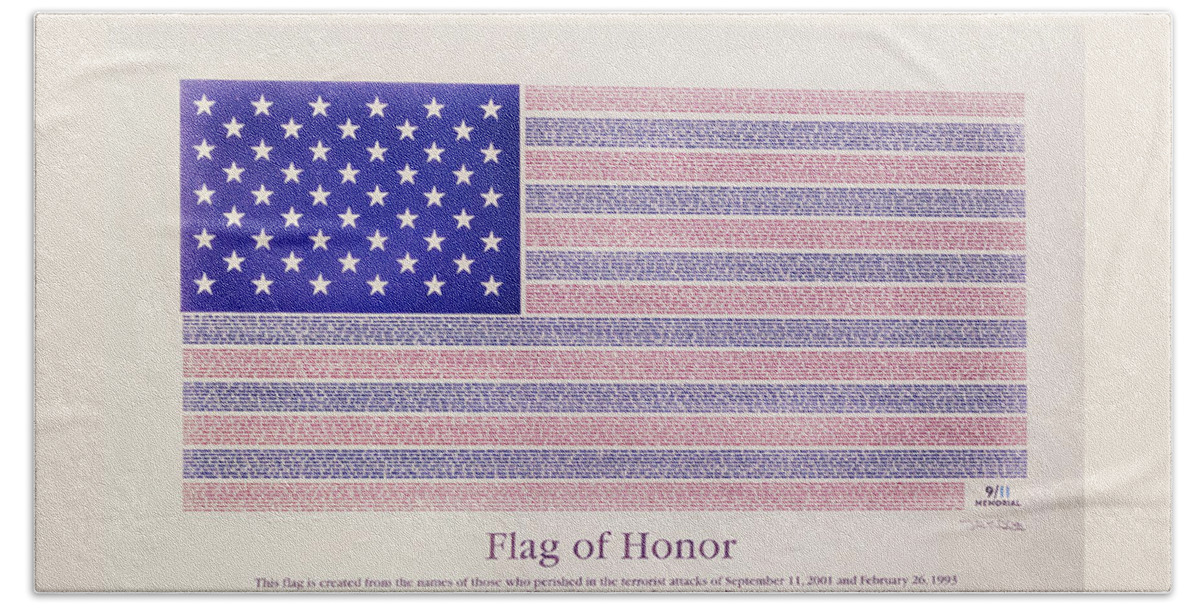 New York Hand Towel featuring the photograph Flag of Honor 9-11 Memorial - Poster by Angela Stanton