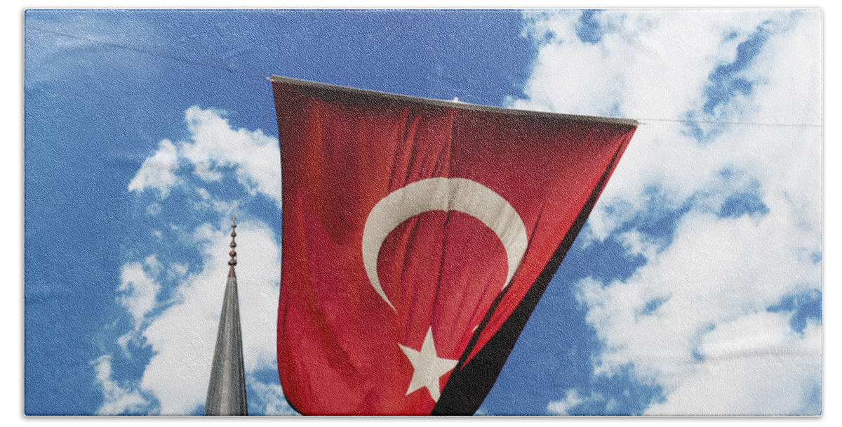 Flag Bath Towel featuring the photograph Flag of Turkey by Jelena Jovanovic