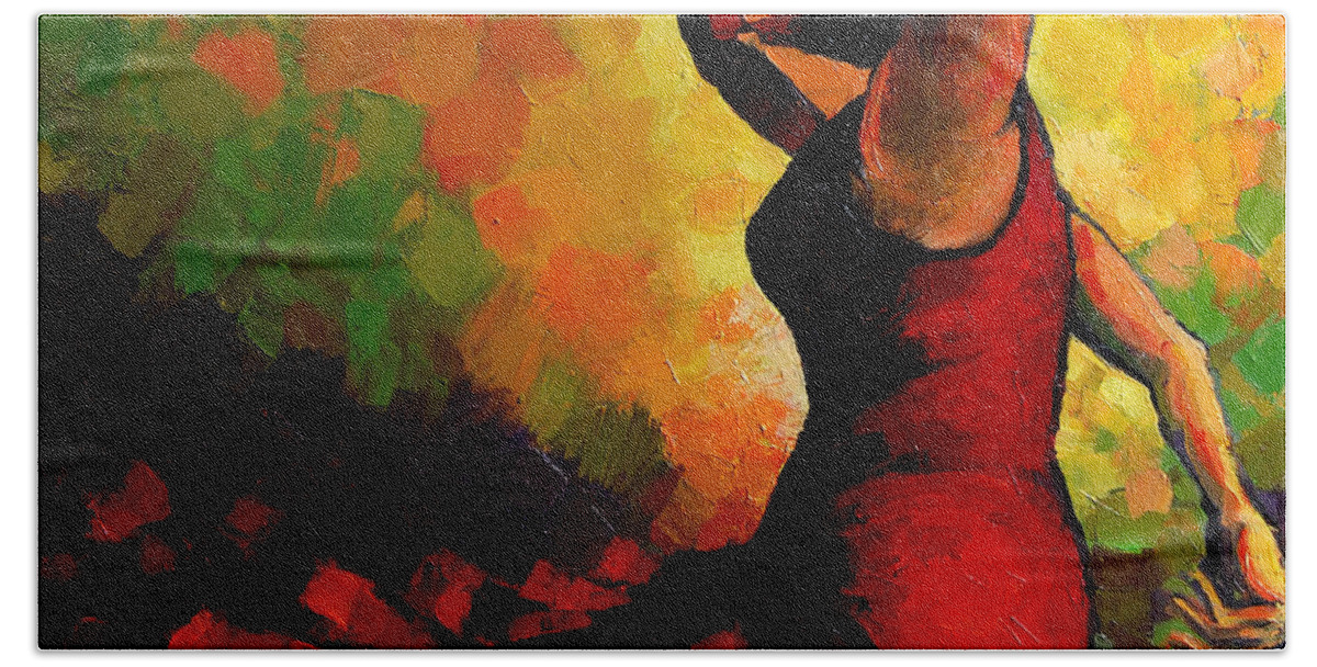 Flamenco Hand Towel featuring the painting Flamenco by Mona Edulesco