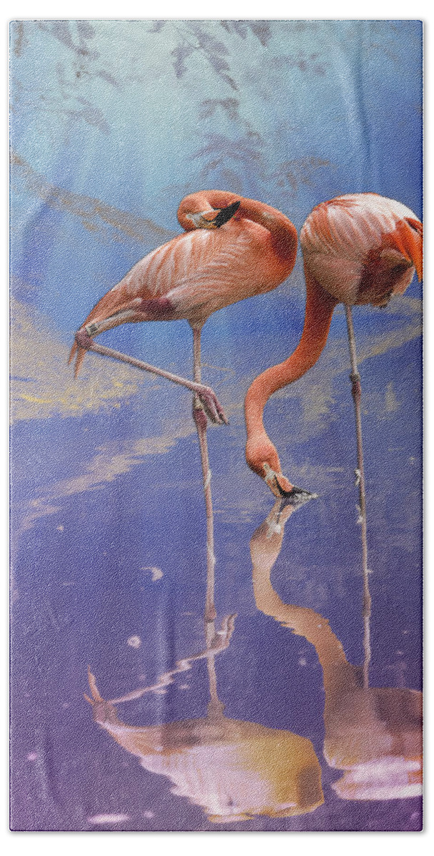 Bird Bath Towel featuring the photograph Flamingo Fantasy Lights by Bill and Linda Tiepelman