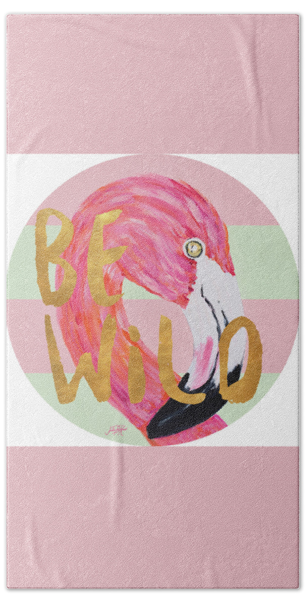 Flamingo Hand Towel featuring the painting Flamingo On Stripes Round by South Social D