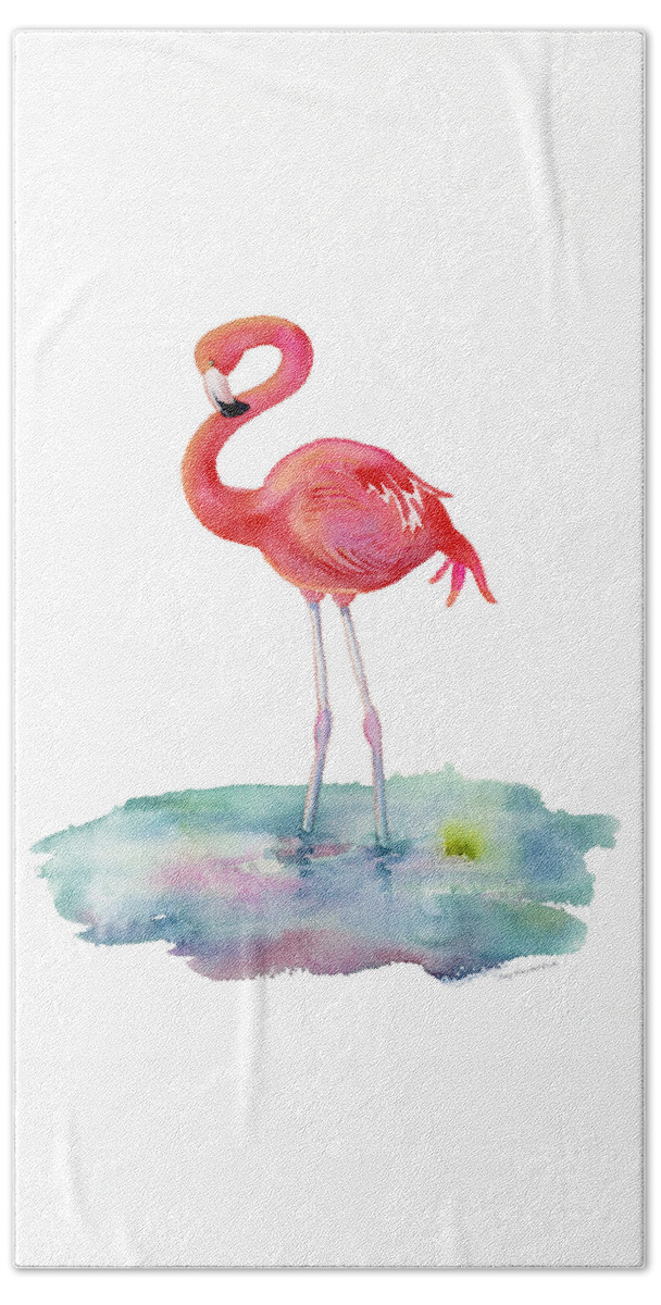 Flamingo Hand Towel featuring the painting Flamingo Pose by Amy Kirkpatrick