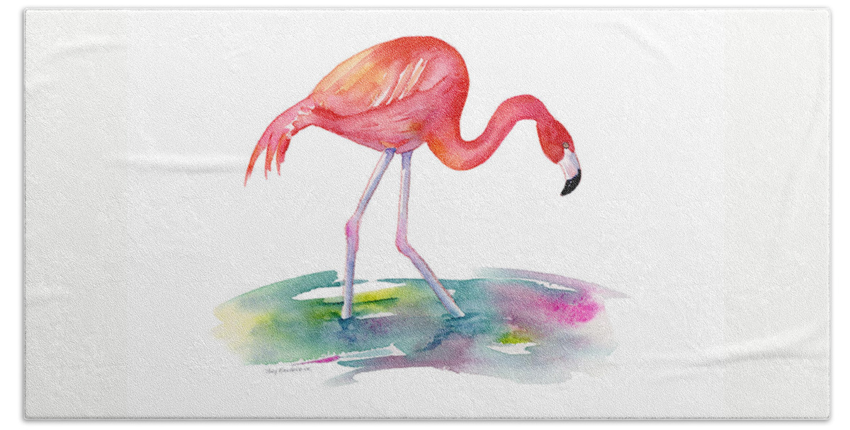Flamingo Hand Towel featuring the painting Flamingo Step by Amy Kirkpatrick