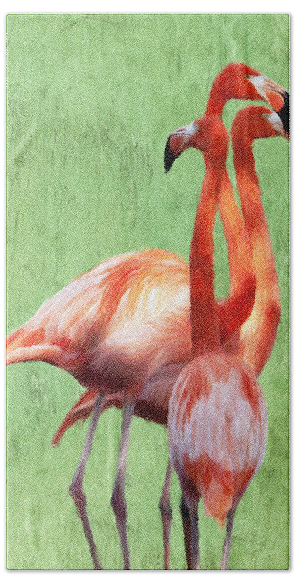Tall Hand Towel featuring the painting Flamingo Twist by Jeffrey Kolker