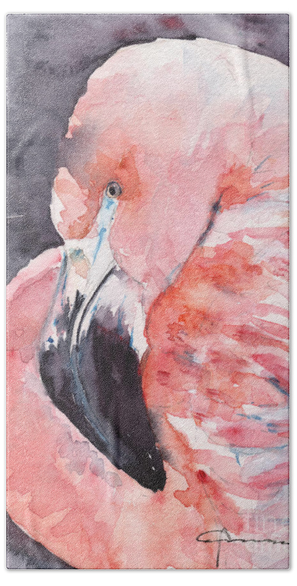 Flamingo Bath Sheet featuring the painting Flamingo No. 2 by Claudia Hafner