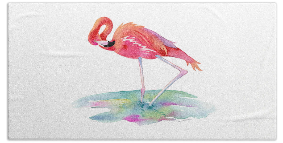 Flamingo Hand Towel featuring the painting Flamingo View by Amy Kirkpatrick