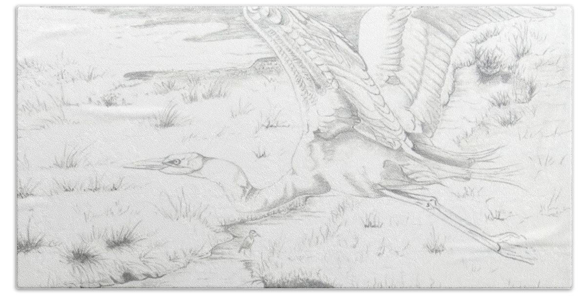 Birds Of Prey Hand Towel featuring the drawing Flight of Grace by Joette Snyder