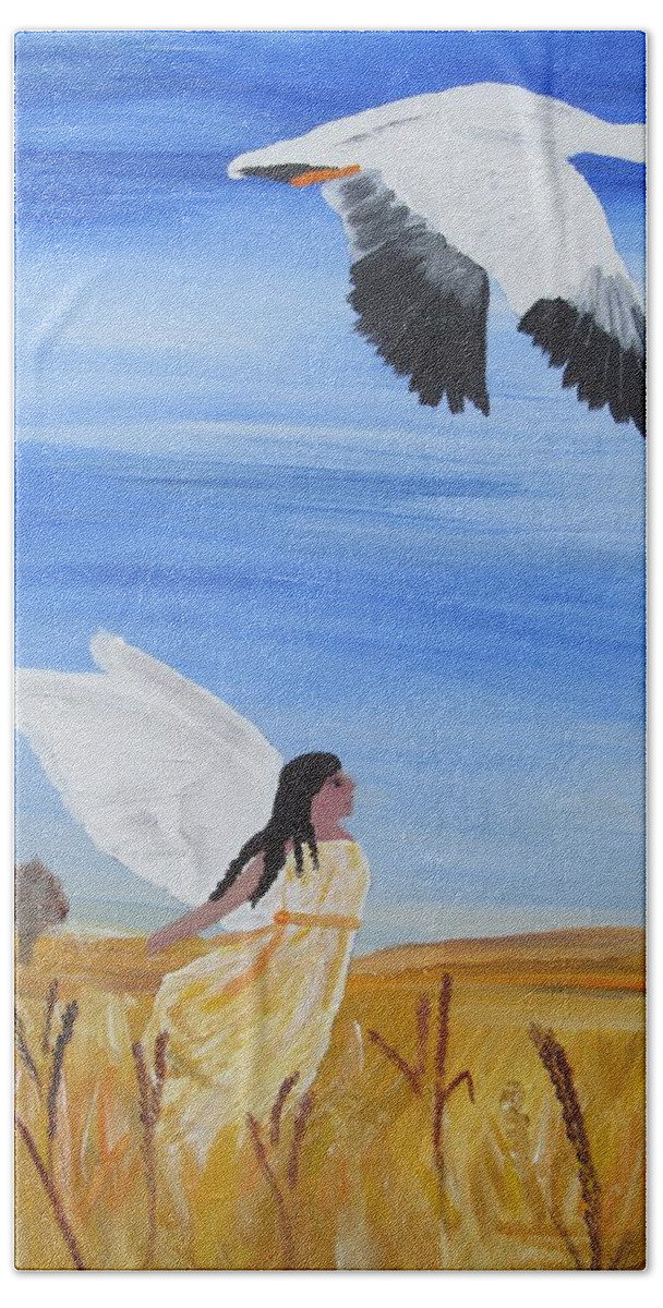 Snow Goose Bath Towel featuring the painting Flight by Susan Voidets