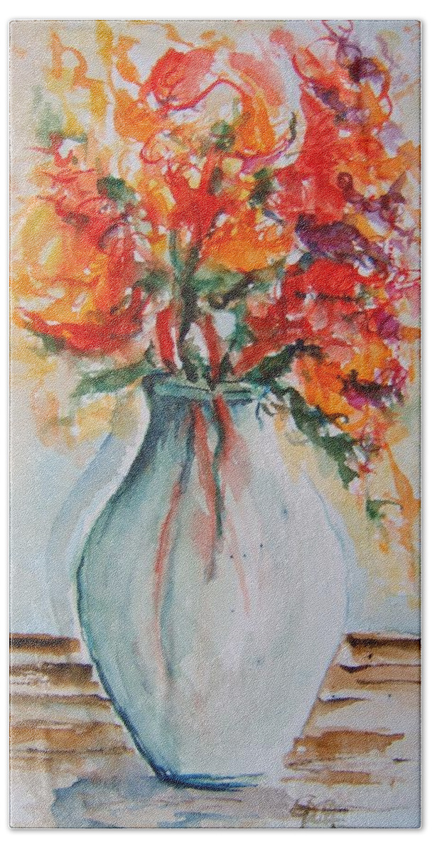 Glass Vase Hand Towel featuring the painting Flora in Glass Vase by Elaine Duras
