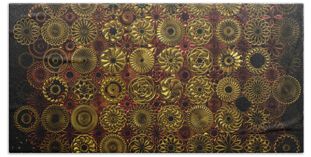 Flowers Bath Towel featuring the digital art Flora Spiro Metal Quilt by Ann Stretton