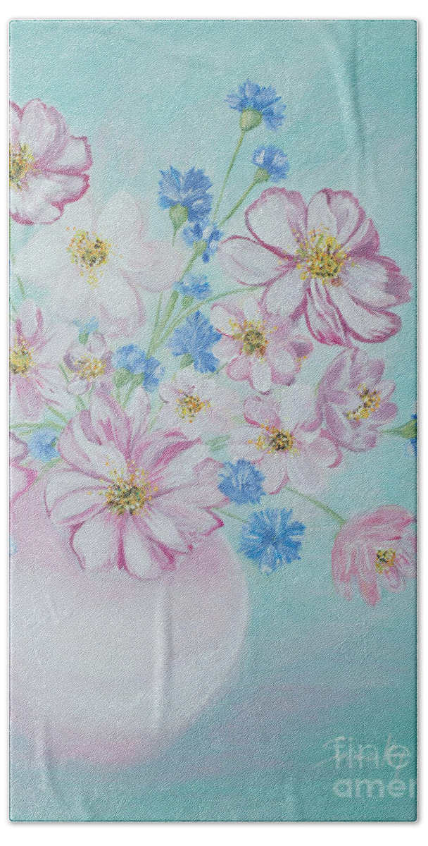 Flowers In A Vase Hand Towel featuring the painting Flowers in a vase. Inspirations collection by Oksana Semenchenko