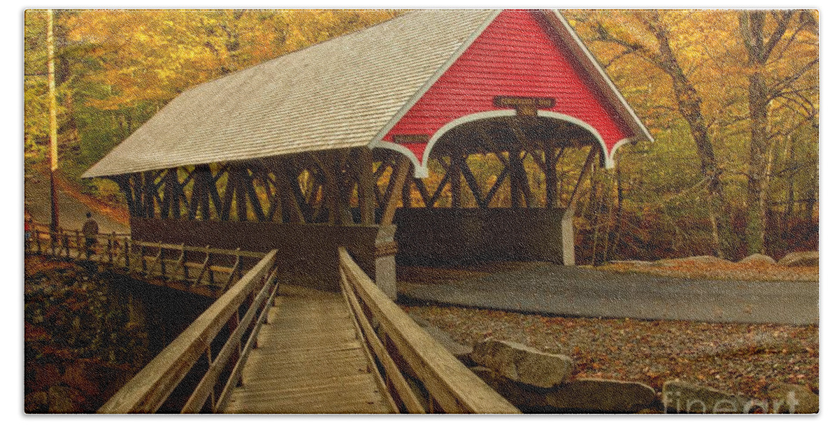 Pemigewasset River Bath Towel featuring the photograph Flume Gorge Covered Bridge by Adam Jewell