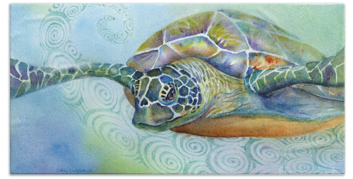 Seaturtle Bath Sheet featuring the painting Fly By by Amy Kirkpatrick